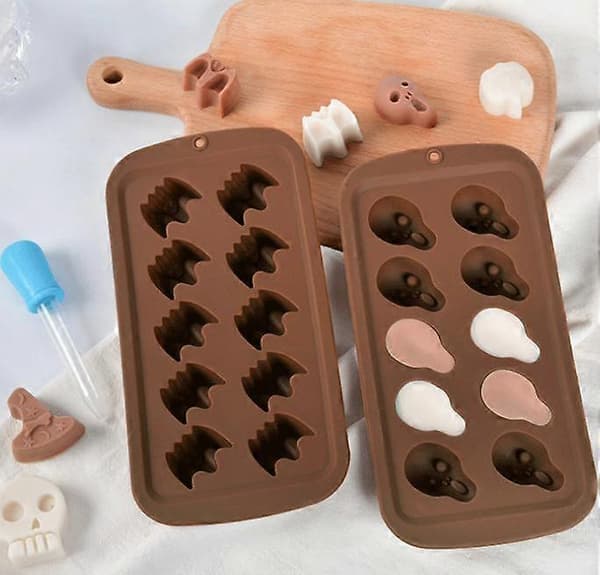 4-delad Halloween Pumpa Choklad Silikonform Set Skalle Fladdermus Isbit Pudding Bakform, 2024 Ping