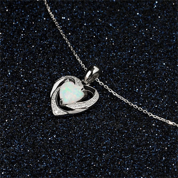 Kvinnors eteriska opalhjärt-halsband 1 st flicka diamantprydd hänge mode damhalsband för alla hjärtans dag