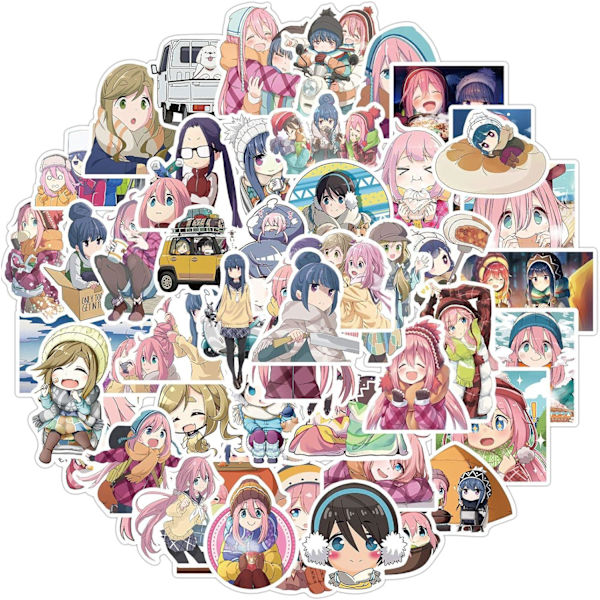 Yuru Camp Tegneserieklistremerker 50 stk Japanske Anime Klistremerker Vanntette Vinyl Bærbar PC Vannflaske Skateboard Bagasje Klistremerker for Barn Tenåringer Voksne