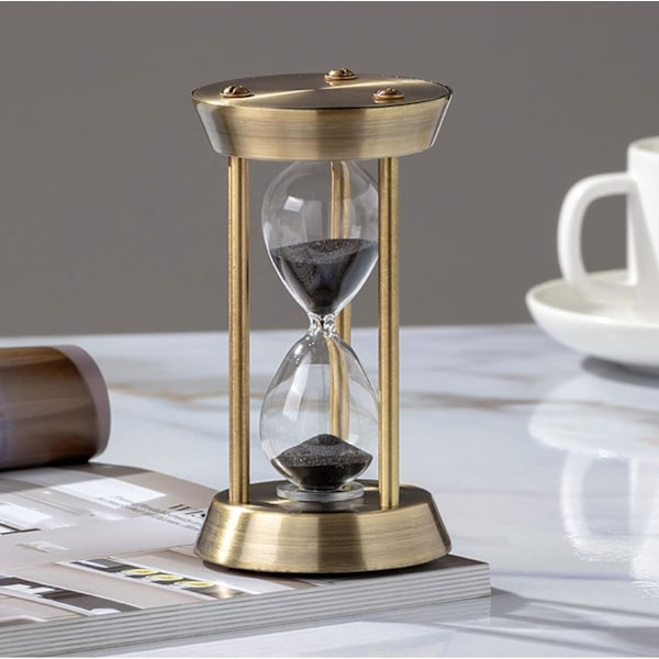 Timeglas i messing, sandur, timere 10 minutter, glas sandglas