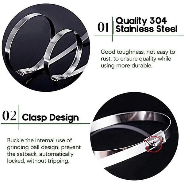 100 PCS Stainless Steel Self-Locking Metallic Cable Ties for Multi-Purpose Use