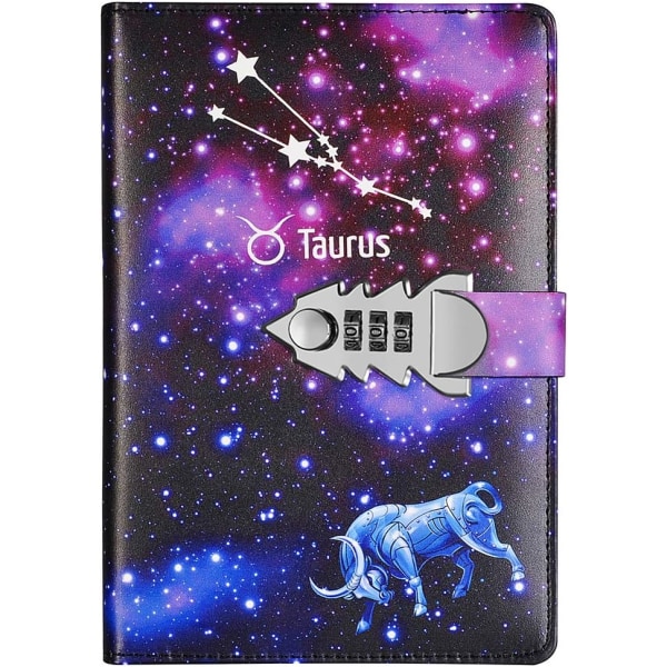 Läder Daglig Hemlig Dagbok med Kombinationslås Resedagböcker Anteckningsbok för Pojkar och Flickor, Tolv Stjärnbilder TPN145 (Taurus)