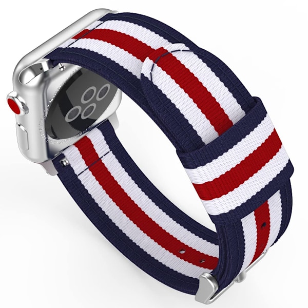 Apple Watch -yhteensopiva ranneke, hienosti kudottu nailonista valmistettu säädettävä vaihtoranneke urheiluranneke sopii -38 mm sininen, valkoinen, punainen, valkoinen ja sininen