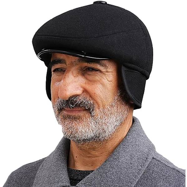 Vinterplatt keps för män med öronlappar i ullblandning varm Newsboy Ivy hatt DeREy irländska kepsar  Hatt Män Utomhus jakt golf vinterhatt（Svart 55-60CM）