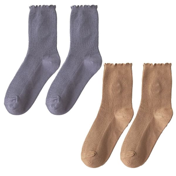 Pehmeät, pyöreät sukat kukkakirjonnalla varpaassa, sinertävänharmaa + khaki KLB