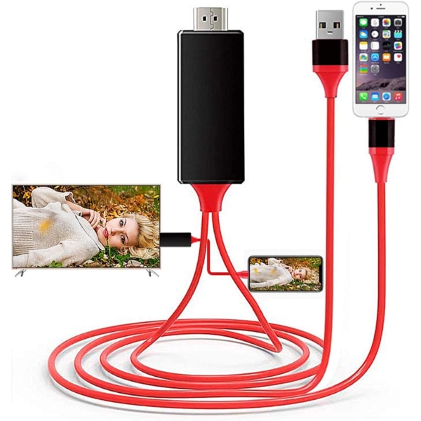 Lightning till HDMI-kabeladapter kompatibel med iPhone, 1080P digital synkroniseringsskärm ljud- och videoadapter