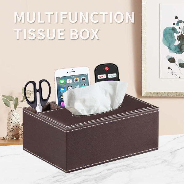 Vævæskeskrin Cover Holder, PU Læder Multifunktionel Natbord Organizer, Rektangulær Ark Dispenser, Hjemmekontor Forbrugsvarer Skrivebord Opbevaring Caddy