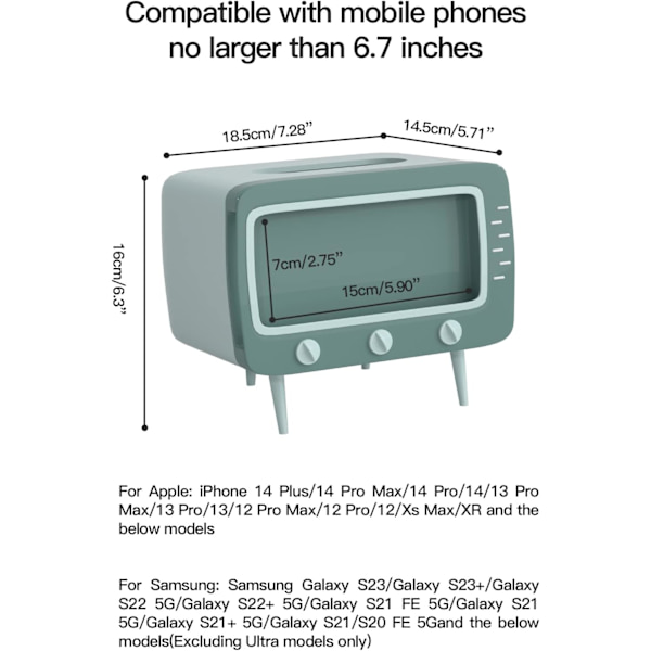 Retro TV-formad servettbehållare med telefonhållare, multifunktionell servettbehållare för kök, sovrum, kontor, vardagsrum, badrum, grön