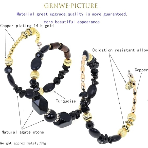 Boho Multilayer Irregular Agate Beads Charmarmband för kvinnor Vintage Jade Stone Man Armband Yoga Armband Etniska smycken（Svart）