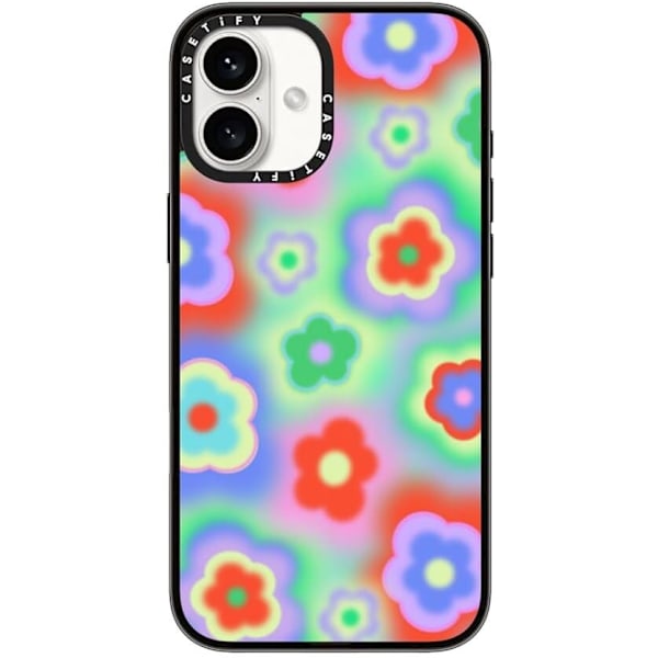 Kompakt iPhone 16 Pro Max Deksel [Lettvekt / 1,2 m 2X Militær Grad Fallbeskyttelse/Slank] - Kirsebær - Klar Svart Acid Flowers iPhone 16 Plus