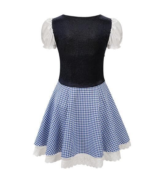 Oktoberfest-kostume til kvinder med snøring og ternet mønster, blå Blue S