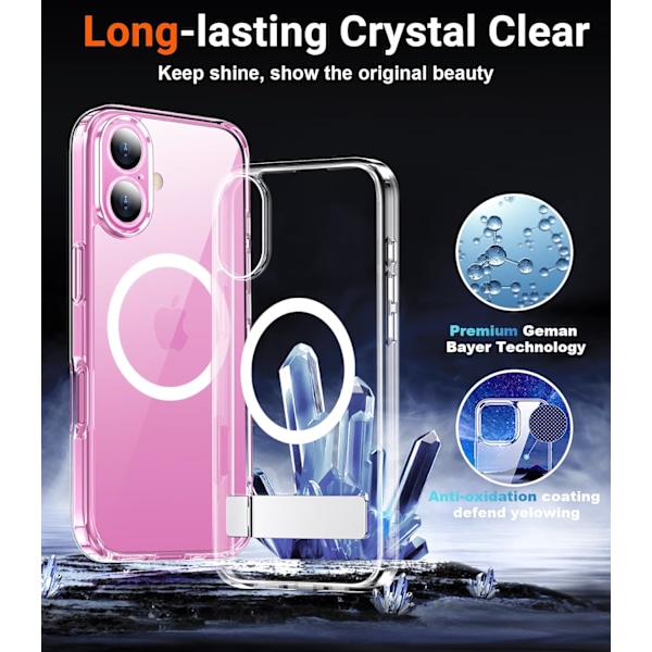 Temdan Magnetisk Kompatibel med iPhone 16 Pro Max Cover, [Indbygget Usynlig Støttefod][Kompatibel med MagSafe] [Militær Klasse Stødsikker] Slank Tynd Clear-Stand for iPhone 16 6.1"