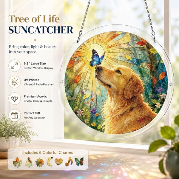 Golden Retriever Acrylic Puzzle Suncatcher, 83 Pieces DIY Dec