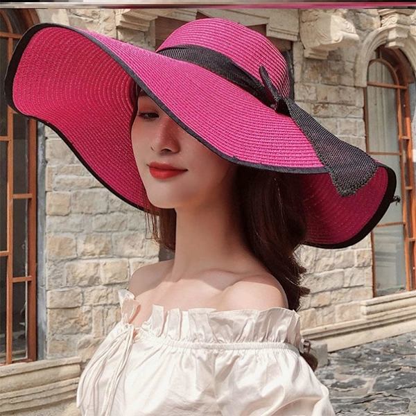 Kvindernes sammenklappelige floppy hat, bredskygget solbeskyttelse stråhat, sommer UV-beskyttelse strandhat (L)