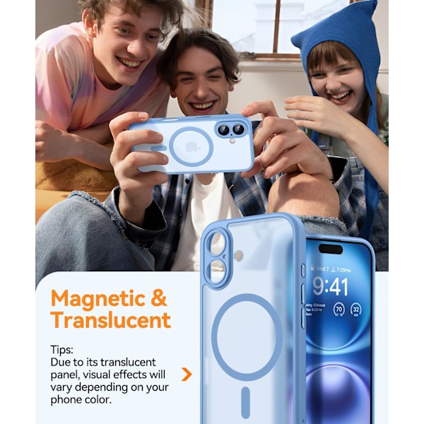 Magnetisk etui til iPhone 16 Pro Max med fuld kamerabeskyttelse [Kompatibel med Magsafe] [Gennemskinnelig mat] Beskyttende telefonetui, mat sort Light Blue iPhone 16