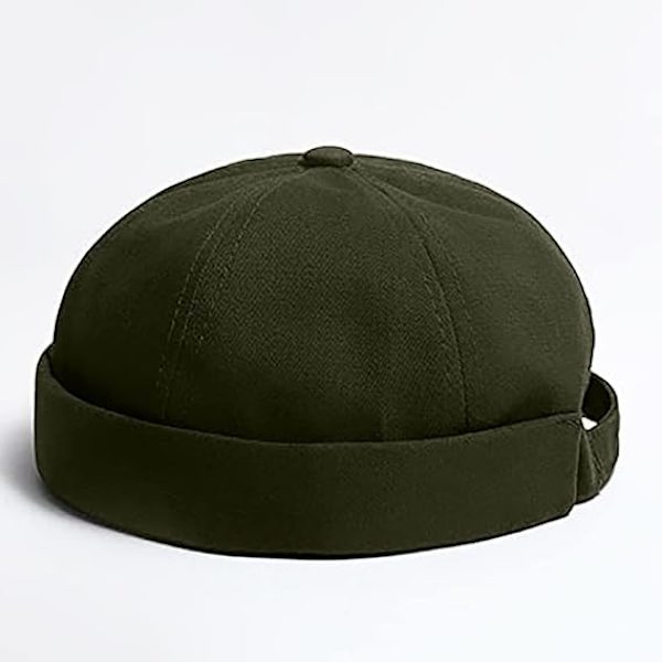 Miesten ja naisten hattu, lippaton hattu, beanie, työläisen merimieslippis, rullattu kaulus, retro, säädettävä (vihreä)