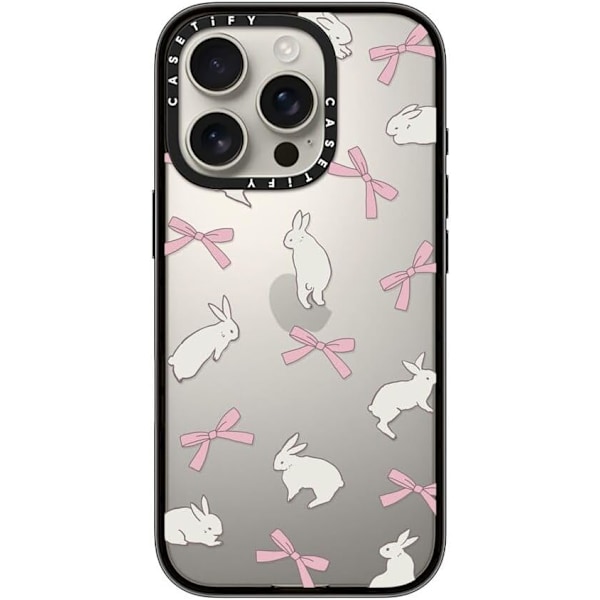 Kompakt iPhone 16 Pro Max Deksel [Lettvekt / 1,2 m 2X Militær Grad Fallbeskyttelse/Slank] - Kirsebær - Klar Svart Rabbit Ribbon iPhone 16 Pro
