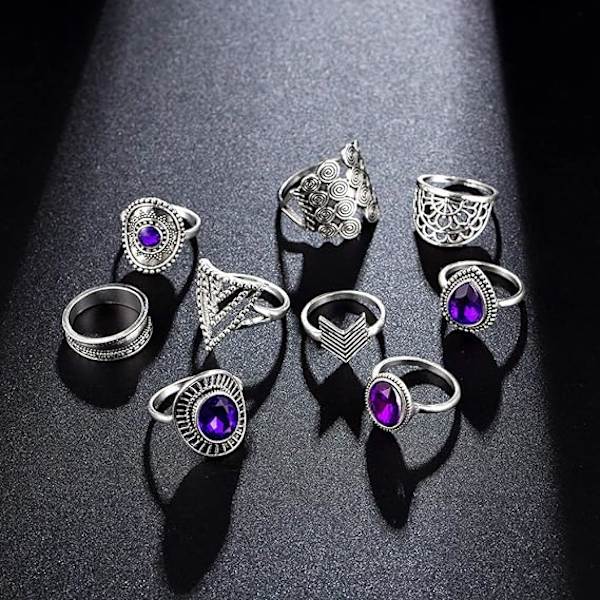Ringe Vintage Lilla Ringe Ringe til Kvinder Ringe til Teenagere Piger Sølv Ringe Dame Ringe Søde Ringe Stablebare Ringe Sæt