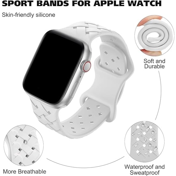 Silikonflettede Remme Kompatibel med Apple Watch 38mm 40mm 41mm, Udskiftning Silikon Sport Åndbar Rem til Kvinder Mænd - Hvid