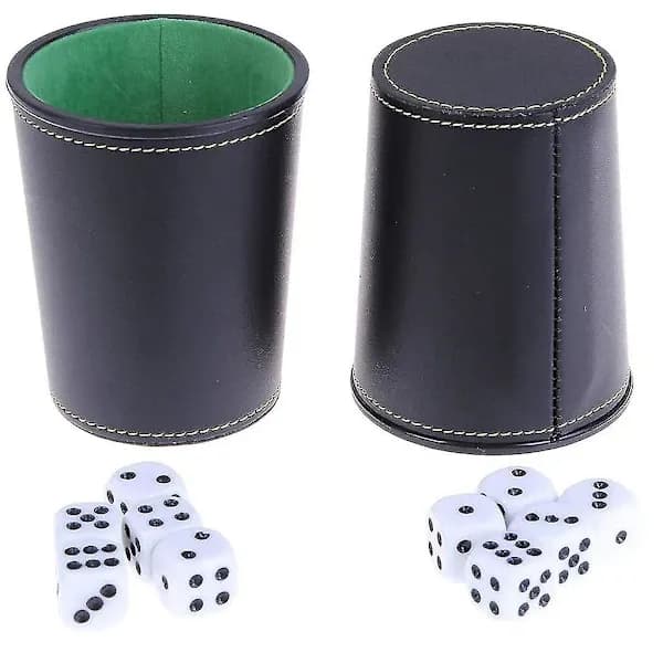 Læderterningkop-sæt med filforing Lydløs ryster til Farkle Yahtzee-spil | Sort