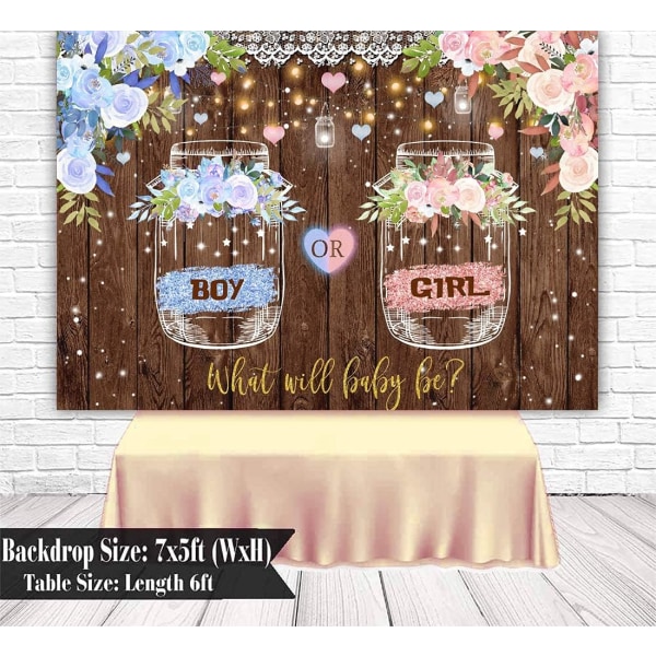 Önskeflaska Kön avslöja Bakgrund Pojke eller Flicka Vad kommer bebisen att vara Rustik Blommig Bakgrund Kön avslöja Fest Dekorationer Banner Bakgrunder 7x5ft