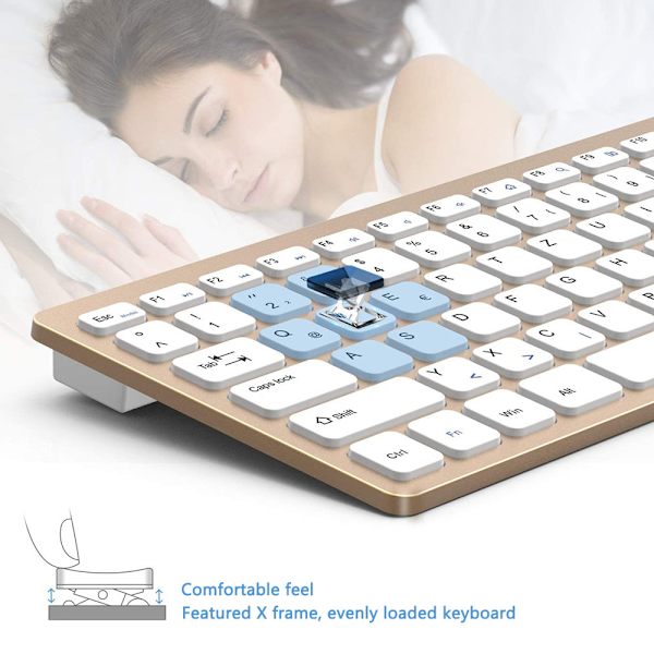 Tastatur og musesæt, 2.4G trådløst tyndt tastatur med trådløs musekombination - lokal tyran guld tastatur og musesæt