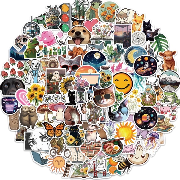 100 stk. klistermærker til vandflaske, vandtætte vinyl anime klistermærker pakke til laptop skateboard Hydro Flask scrapbooking, graffiti æstetiske klistermærker