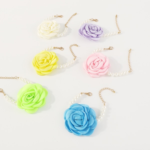 Europeiska och amerikanska Elegant Camellia Pearl Necklace Mode Retro Multi färg Rose
