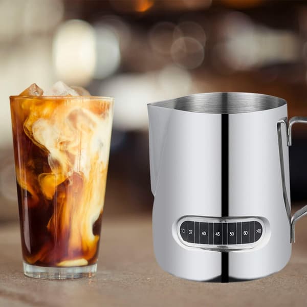 Mælkeskummer - 350 ml kaffekop i rustfrit stål med termometer, Barista-steamer til Cappuccino Latte Art