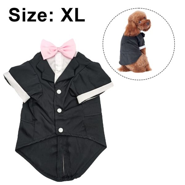 Hundeskjorte Valp Kjæledyr Liten Hundeklær, Stilig Dress Bow Tie Kostyme, Bryllupsskjorte Formell Smoking-Rosa-Xl