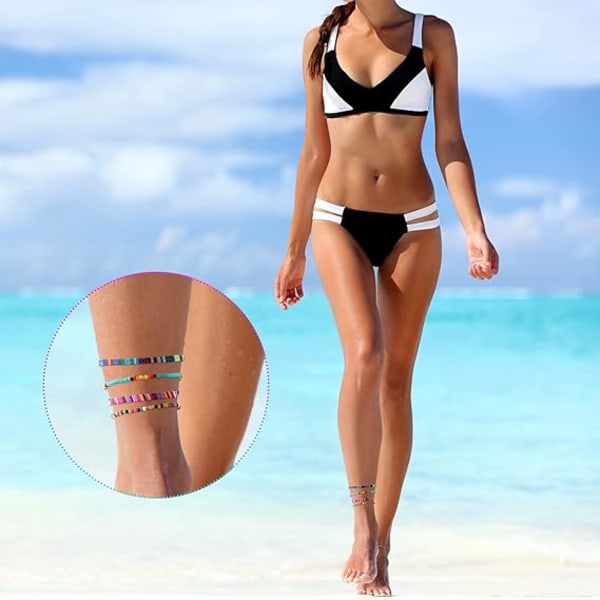 6 stycken justerbara boho-surfer fotlänksarmband, tunna rep unisex handgjorda strandfotlänksarmband, boho färgglada fotlänksarmband