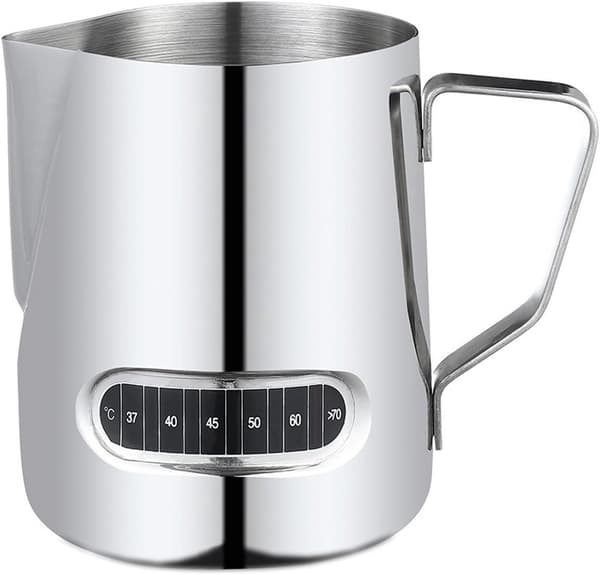 Mælkeskummer - 350 ml kaffekop i rustfrit stål med termometer, Barista-steamer til Cappuccino Latte Art