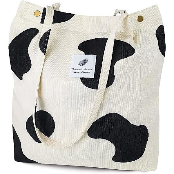 Kordväv Tote Bag för kvinnor Canvas Axelväska med Innerficka