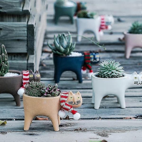 Succulent Plant Pot Interesting Cat Shaped Planter Ceramic Garden Pot Ornament For Office Black