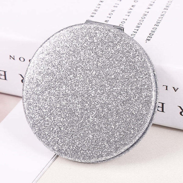 Bærbar Makeup Spejl Håndholdt Mini Hjerte Dobbeltsidet Foldbar Vanity Kompakt Kosmetik Håndspejle Lomme Rejse (Farve: Sølv) cirkel 60mm