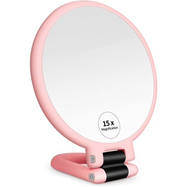 1x 15x förstorande handhållen spegel, dubbelsidig piedestalförstoring och True Image Makeup-spegel, kompakt storlek