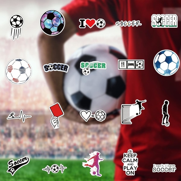 Fodboldklistermærker 50 stk. Fodboldgaver til piger, fodboldgaver til teenagepiger, fodboldklistermærker til vandflasker, fodboldgaver til drenge, fodboldgave-klistermærke