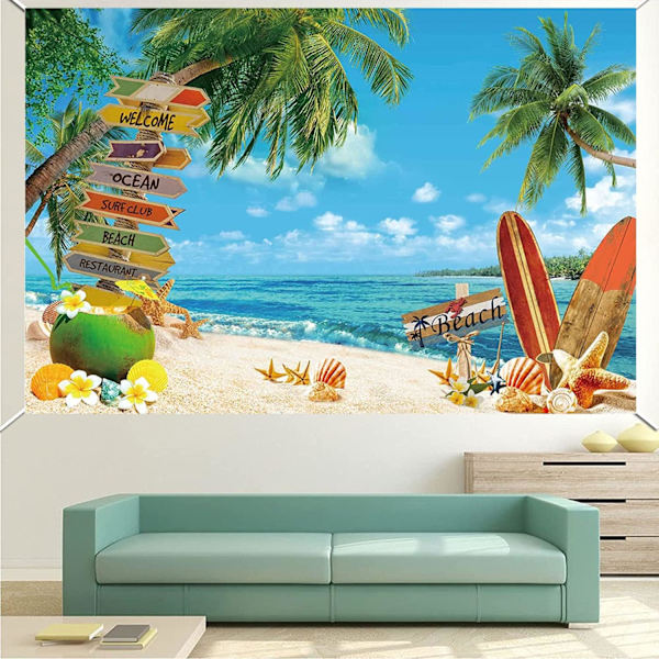 Sommarstrand Bakgrund Sommar Hawaiiansk Strand Bakgrund Havsstrand Surfbräda Porträtt Fotografering Bakgrund Aloha Luau Födelsedagsfest Dekorationer Tillbehör