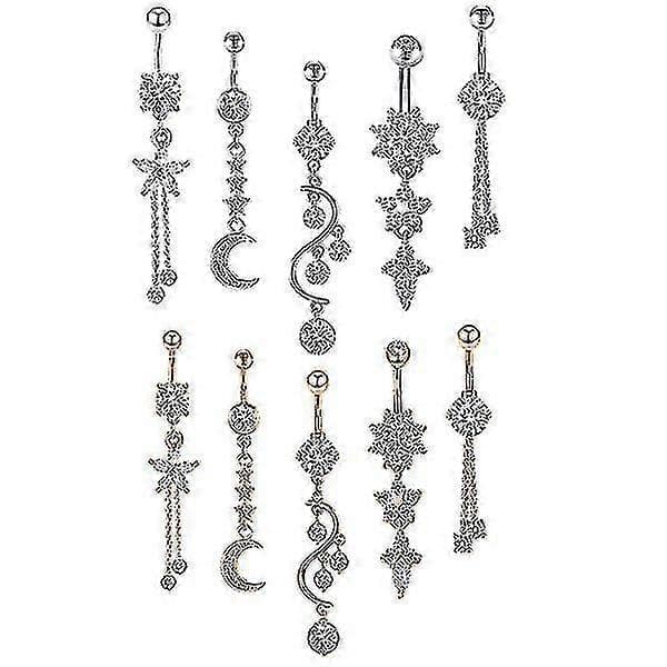 5 stk. navlering kropspiercing smykker kvinders navlepiercing dingle navlepiercing