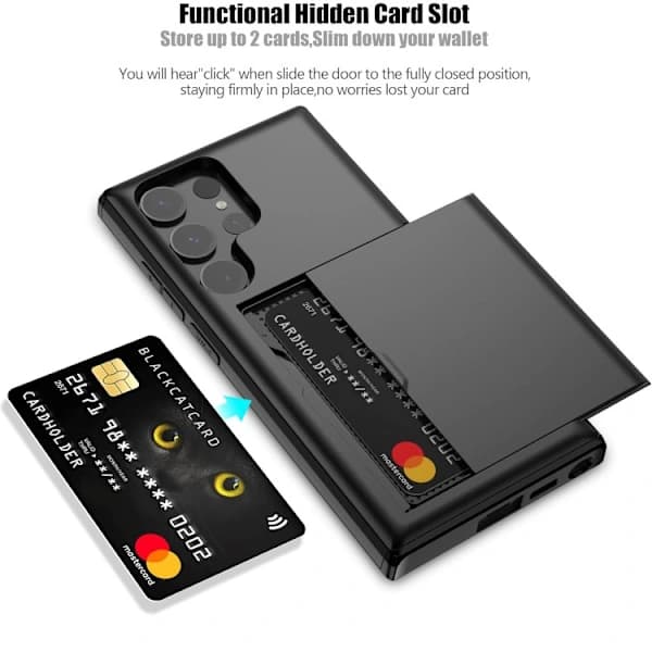 S25 Ultra, Shockproof Case, Card Slot, Extra Reinforced, Black