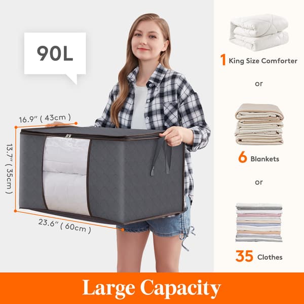 Large Storage Bag for Clothes with Reinforced Handle Thick Fabric for Quilts, Bedding, Foldable with Sturdy Zipper, 3-pack,