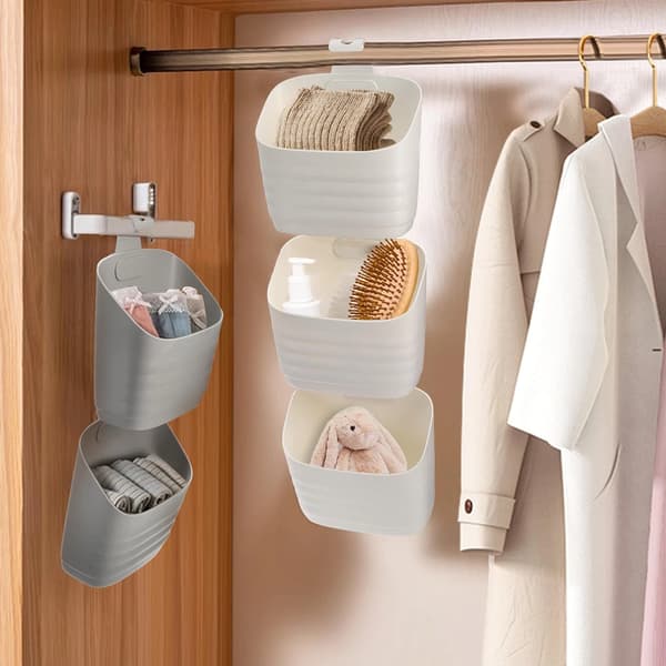Set of 6 Hanging Plastic Baskets, Suitable for Kitchen and Over-Cabinet Door Storage.