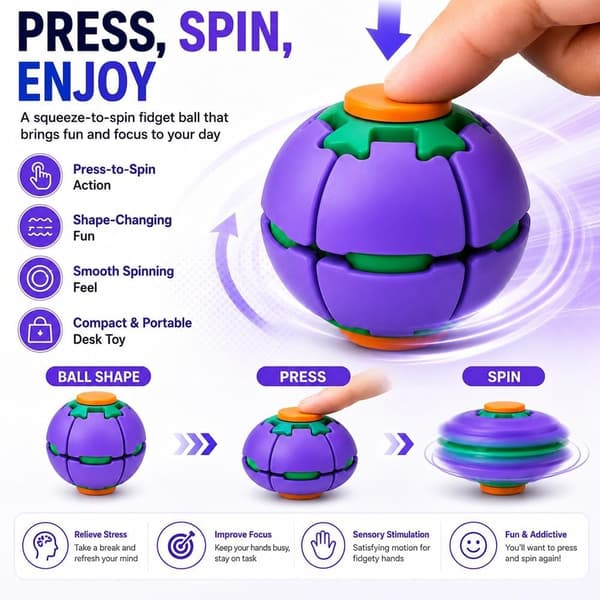 3D roterende fidget spinner-legetøj, stressbold, dekompressions-fidget-legetøj, egnet til børn og voksne.