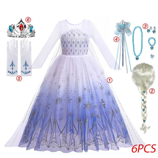 Frost 2 Elsa-kostume til piger, børn, Halloween, rollespil, Snedronningen Anna, prinsessefestkjole, Elsa-kjole, E- Elsa Kjole E Elsa Kjole E