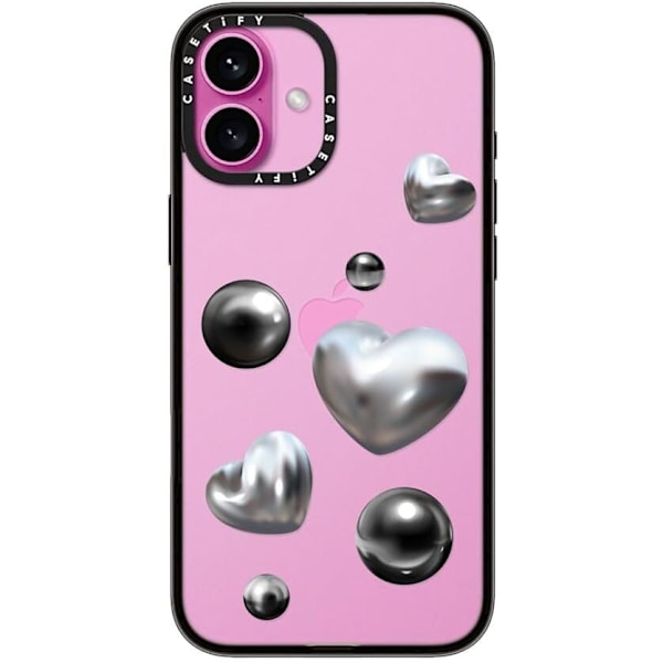 Kompakt iPhone 16 Pro Max Deksel [Lettvekt / 1,2 m 2X Militær Grad Fallbeskyttelse/Slank] - Kirsebær - Klar Svart Chrome Love iPhone 16 Plus