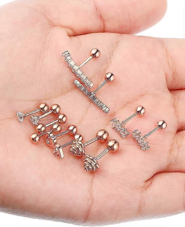 6 par øredobber i rustfritt stål Tragus brusk øredobber Labret Studs Barbell leppe nese kroppspiercing for menn kvinner ornament