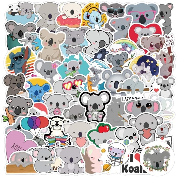 50 kpl söpöjä koala-tarroja vesipulloille, kannettaville tietokoneille, autoille, Hydroflaskeille, puhelimille, kitaroille, rullalaudoille, tietokoneille, eläinten karhuille, vinyyli, esteettinen, trendikäs tarrat