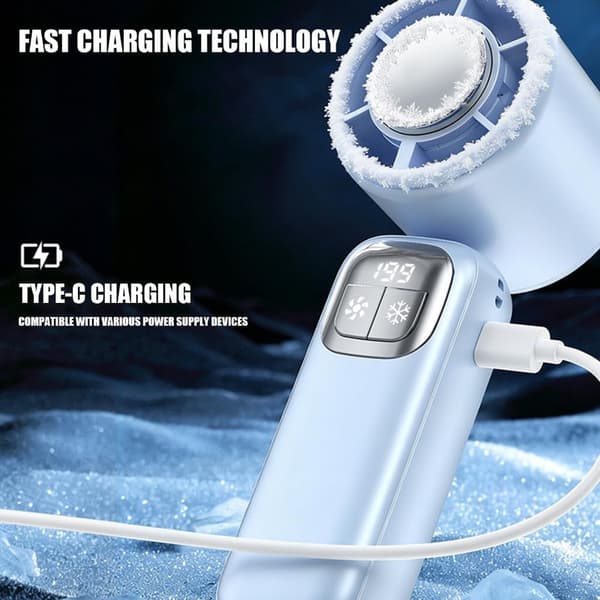 Mini Portable Cooling Fan with 199 Modes, Rechargeable Handheld Fan, Foldable Design, for Home, Office, Beach, and Outdoors White