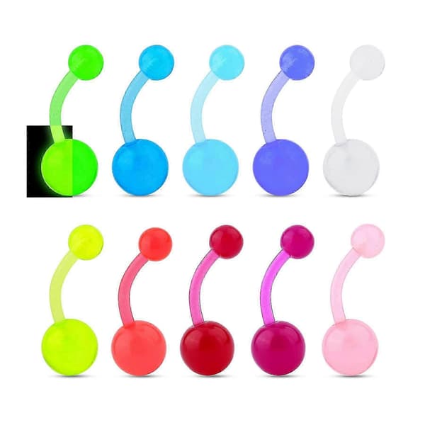 10 stk. selvlysende navlepiercinger 14g banan-barbells farverige navlepiercing smykker til navlen