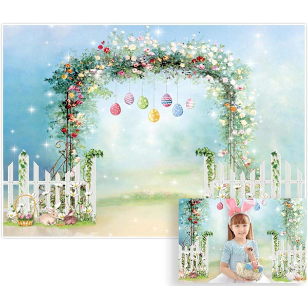 Vår påskblommig bakgrundsbild kanin färgglada ägg staket morot väggdekor bakgrund 7x5ft kanin gräsmark babyshower fotobanner